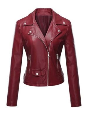 Women's Short Body Slimfit Maroon Leather Jacket