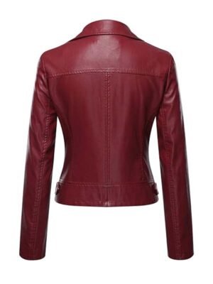 Women's Maroon Slim Fit Biker Jacket