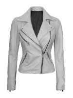 Women's Slim Fit White Moto Leather Jacket