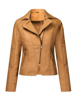 Women's Mustard Brown Leather Biker Jacket