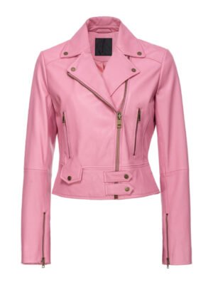 Women's Pink Leather Biker Jacket