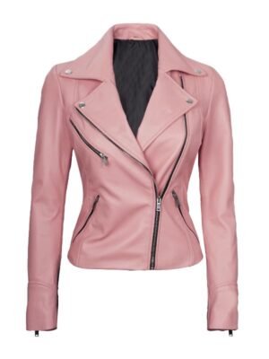 Women's Slim Fit Pink Moto Leather Jacket