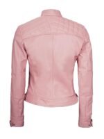 women's diamond quilted pink leather jacket