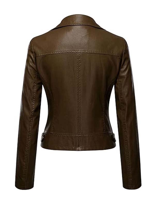 Women's Short Body Slimfit Brown Leather Jacket