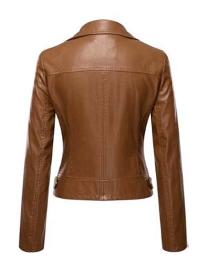 Women's Short Body Slimfit Tan Brown Leather Jacket