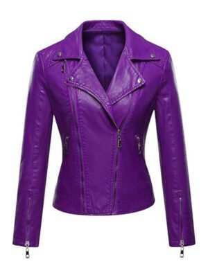 Women's Asymmetrical Zipper Purple Leather Jacket