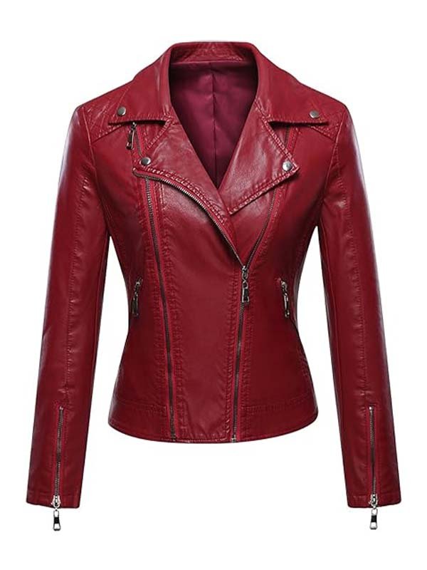 Women's Red Slimfit Biker Jacket