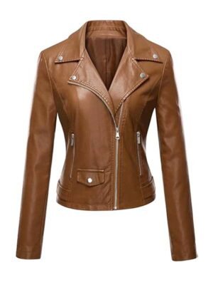 Women's Slim Fit Biker Tan Brown Jacket