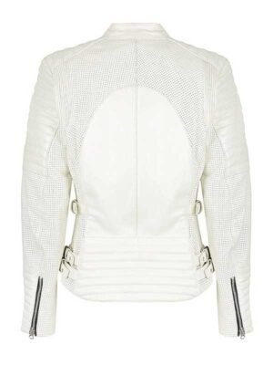 Women's Slim Fit White Biker Jacket