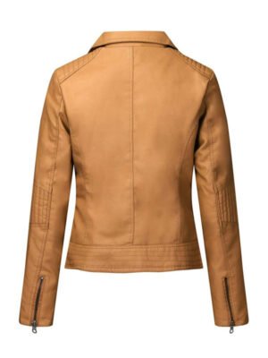 Women's Asymmetrical Zipper Mustard Brown Leather Jacket