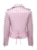 Women's Studded Biker Pink Leather Jacket