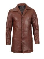 Men's Brown Leather Car Coat