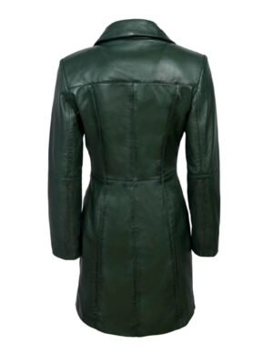 Knee Length Distress Green Coat For Women