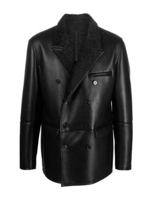 Double Breasted Black Leather Coat