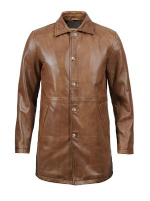 Men's Brown Leather Car Coat