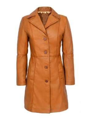 Women's Tan Brown Leather Coat