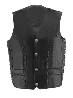 Men's Black V-Neck Biker Vest