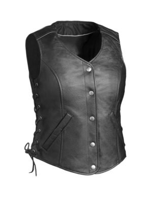 Side Lace Black Leather Vest