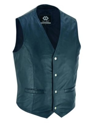 Men's Navy Blue Leather Vest