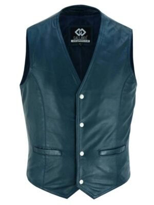 Men's Navy Blue Leather Vest