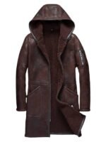 Men's Shearling Dark Brown Hooded Coat