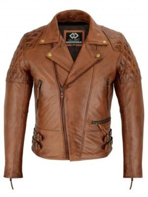 Men's Tan Brown Biker Leather Jacket