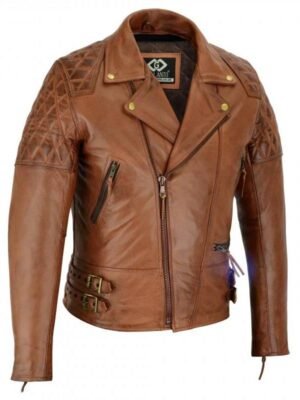 Men's Tan Brown Biker Leather Jacket