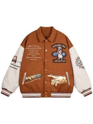 Riding Skateboard Brown Varsity Jacket