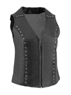 Women's Black Studded Biker Vest