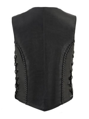 Women's Black Biker Laced Vest