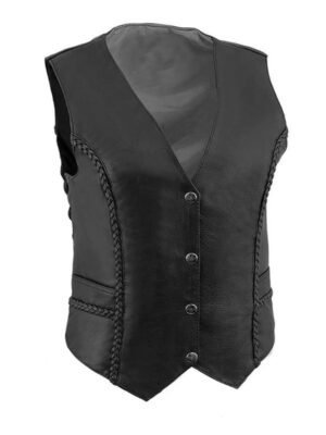 Women's Black Biker Laced Vest