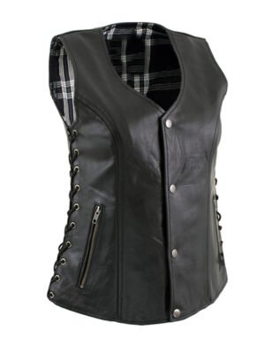 Women's Black Flannel Biker Vest