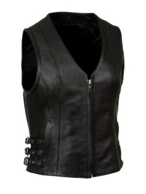 Women's Black V-Neck Biker Vest