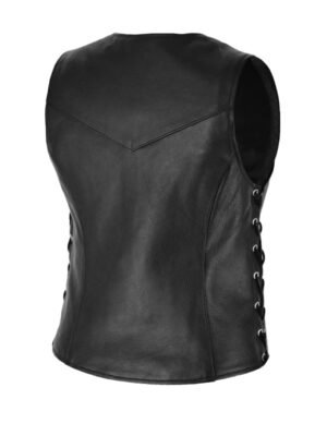 Women's Black V-Neck Leather Vest