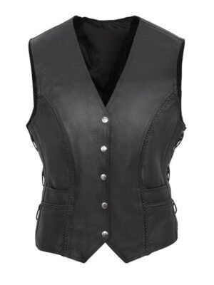 Women's V-Neck Braided Biker Vest