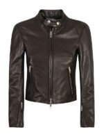 Cropped Black Leather Jacket