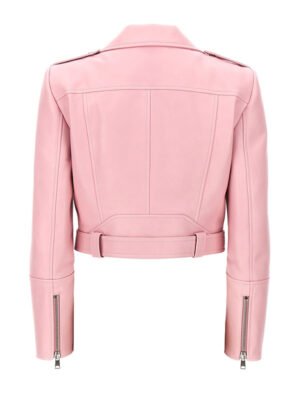 Women's Pink Cropped Biker Jacket