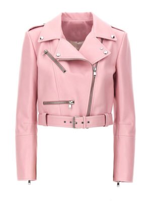 Women's Pink Cropped Biker Jacket