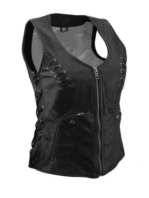 Women's Retro Black Biker Vest