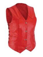 Women's V-Neck Red Leather Vest