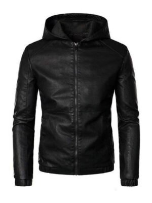 Man's Motor Biker Hooded Leather Jacket