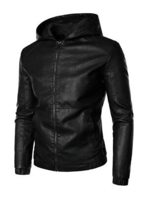 Man's Motor Biker Hooded Leather Jacket