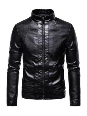 Men's Black Stand Collar Motorcycle Jacket