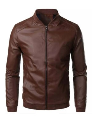 Men's Slim Fit Brown Bomber Biker Jacket