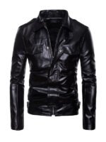 Men's Fashion Motorcycle Lapel Leather Jacket