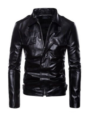 Men's Fashion Motorcycle Lapel Leather Jacket