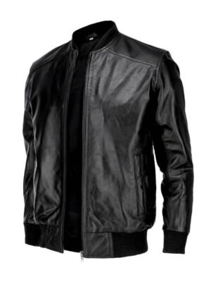 Men's Black Lambskin Bomber Jacket