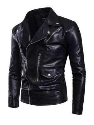 Men's Lapel Collar Motorcycle Leather Jacket