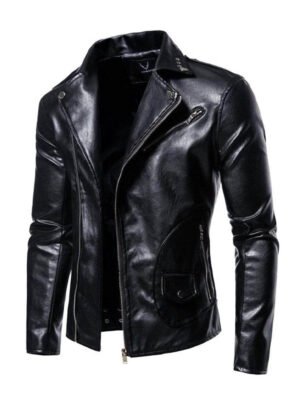 Men's Lapel Style Slim Fit Biker Jacket