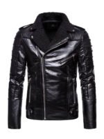 Men's Shearling Collar Black Bomber Jacket
